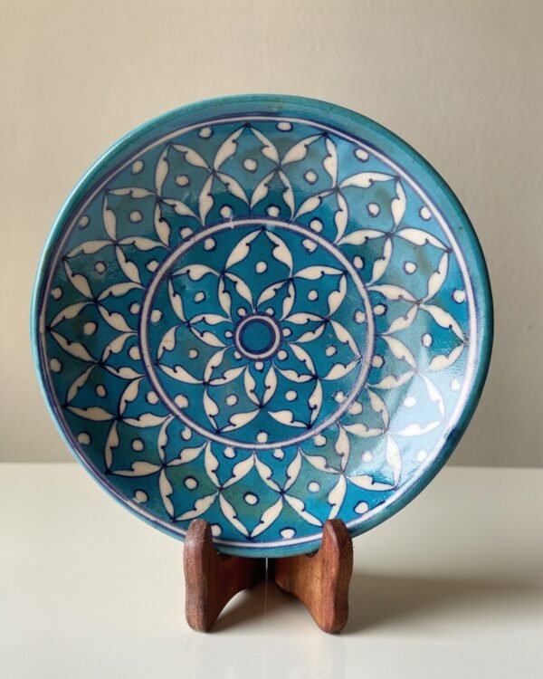 Handpainted Blue Pottery - Blue colour decorative ceremic Plate with stand (8 Inch)