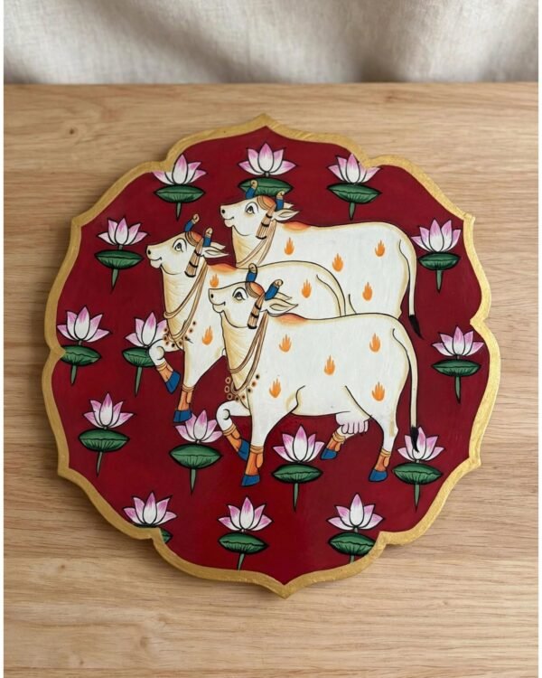 Handpainted Cow Pichwai - Maroon Wall Art Plate (10 Inch)