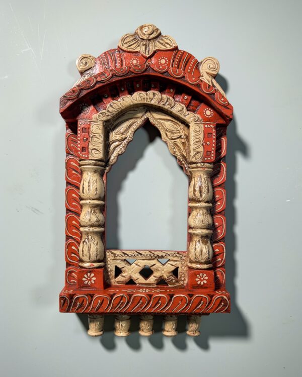 Handpainted Orange and Beige Wooden Jharokha (16 inch)