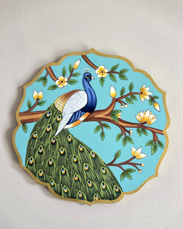 Handpainted Peacock - Blue Wall Art Plate (10 Inch)