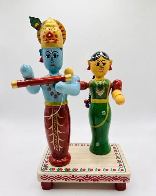 Chinnapatna Standing Radha Krishna Ji Idol - Wooden Figurine (9 Inch tall)