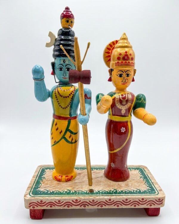 Chinnapatna Standing Shiv Parvati Ji Idol - Wooden Figurine (9 Inch tall)