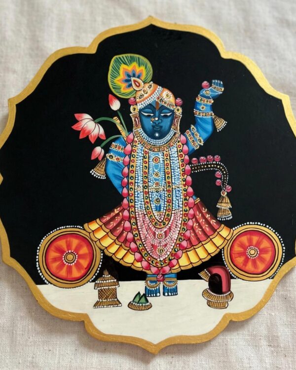 Handpainted Srinath Ji - Wooden Wall Art Plate (10 Inch)
