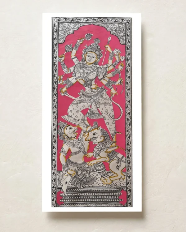 Maa Durga Pattachitra Art - Tussore Silk Painting - 6*16 inch - Unframed - In Silk Cloth only