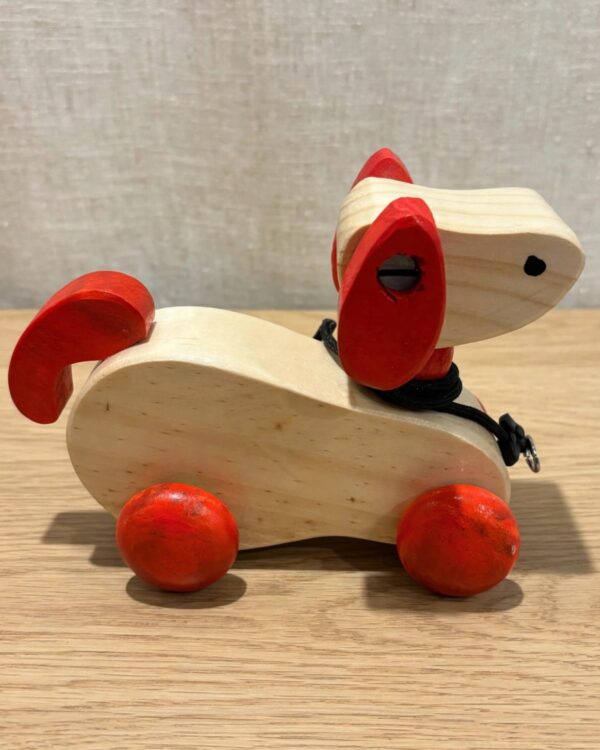 Channapatna Pull Toy Dog ? Natural Colour Wooden (6 Inch Length, 4.5 Inch Height)