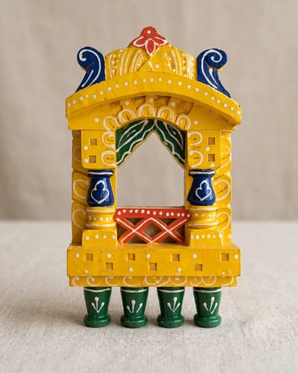 Handpainted Yellow Wooden Jharokha (10 inch)