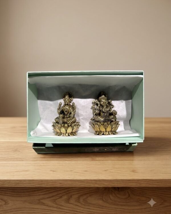 Ganesh Laxmi Idol Set – sitting on lotus - Brass (3 Inch)