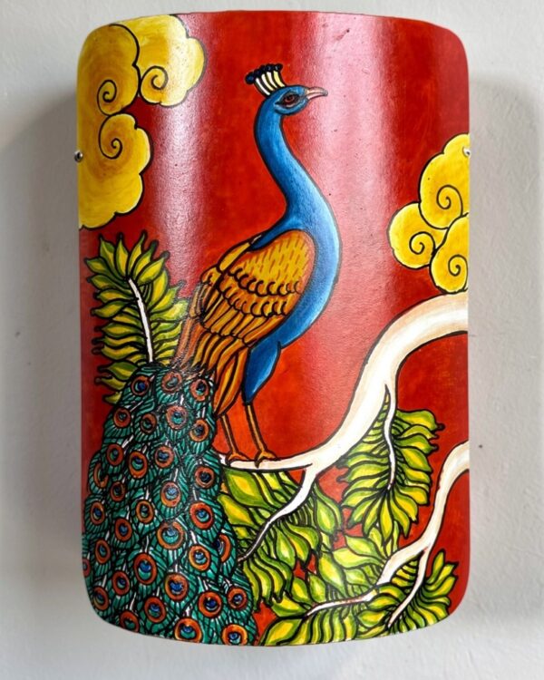 Kerela Mural Peacock - Bamboo Hand Painted - Wall Decor - 7 Inch height