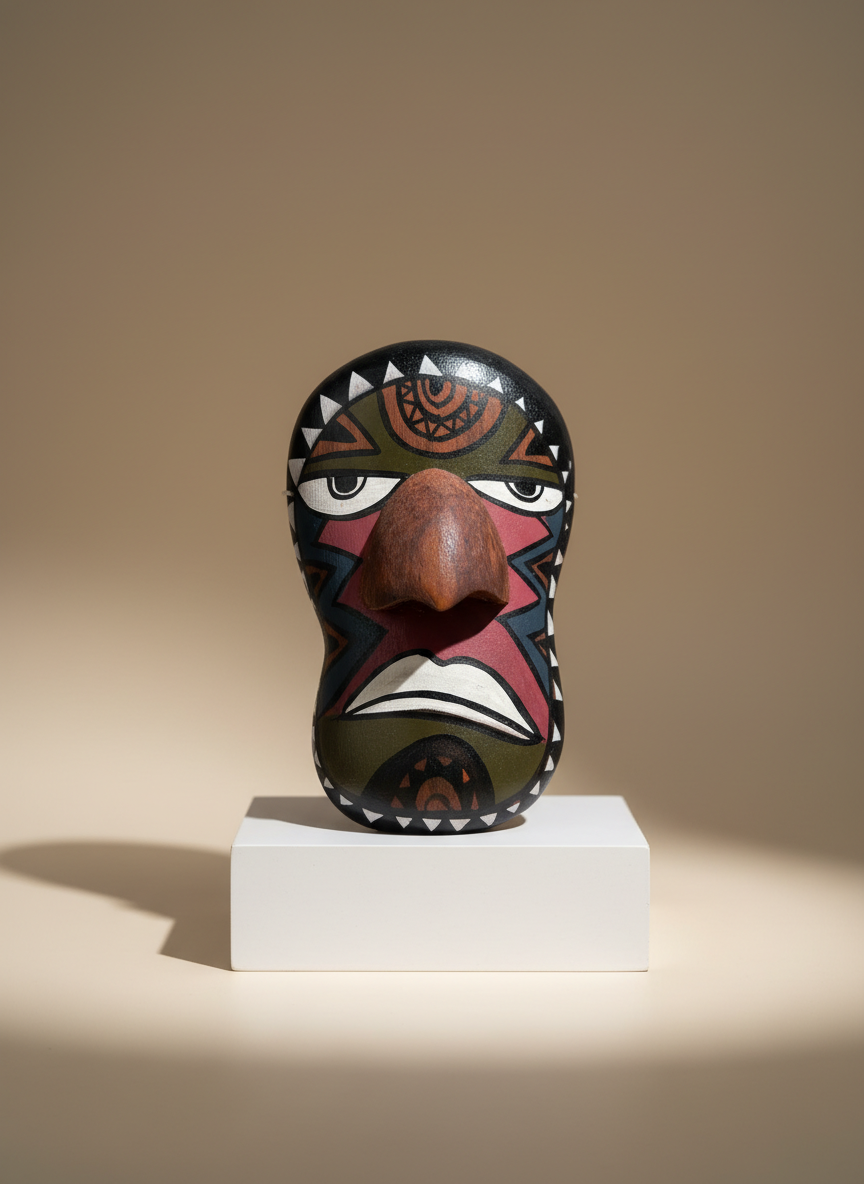 Bamboo Mask Painting #9 Hand-Painted on Bamboo (approx 4 Inches Height)