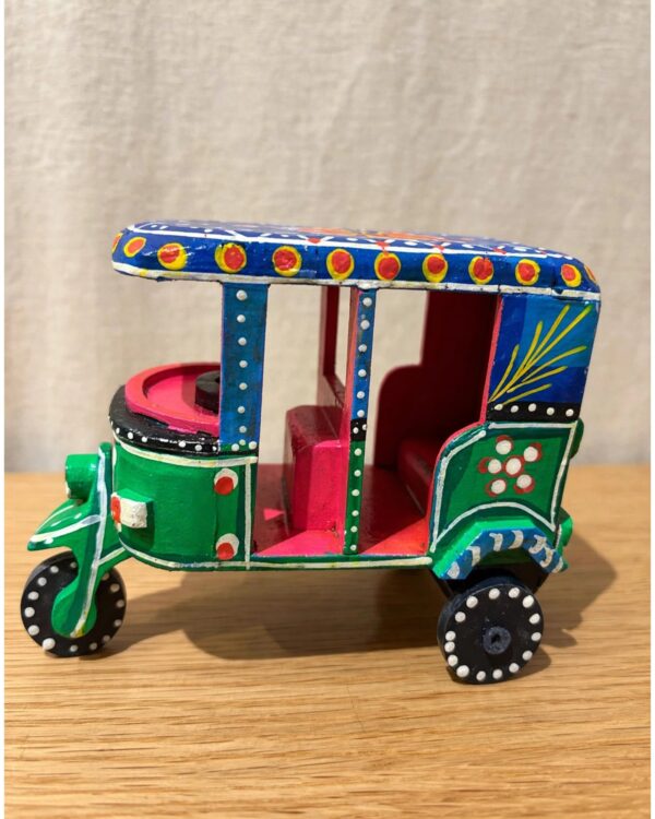 Multi colour - Wooden Lacquered Auto Rikshaw - (5" height)