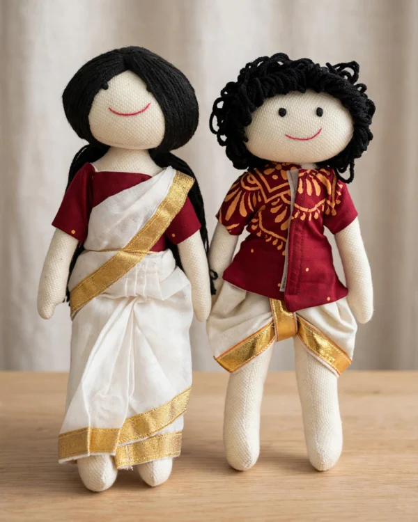 Cotton Doll - Boy & Girl Maroon and White - 24cms