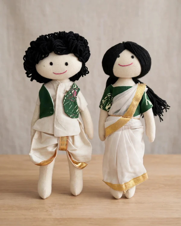 Cotton Doll - Boy & Girl Green and White - 24cms
