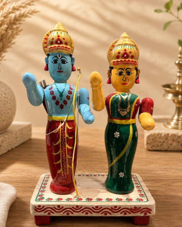 Chinnapatna Standing Ramji and Sita Ji Idol - Wooden Figurine (9 Inch tall)