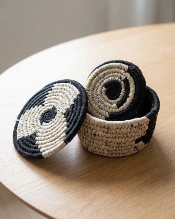 Black - Sabai Art Handwoven Round Coaster set of 4 with box
