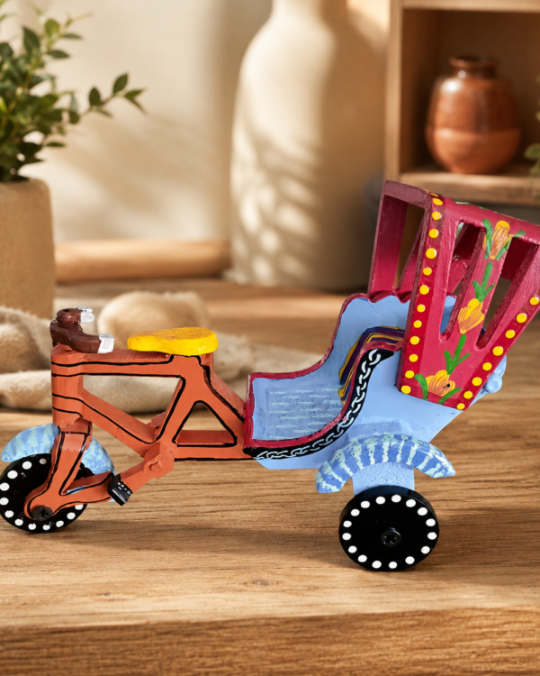 Handcrafted Wooden Decorative Tricycle Rickshaw Showpiece | Colorful Indian Artisan Miniature Home Décor