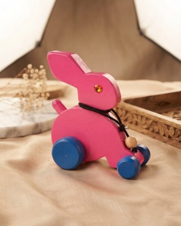 Chinnapatna Pull Toy Rabbit - assorted colour wooden (Length - 8.5 inches, height - 4.5 inch)