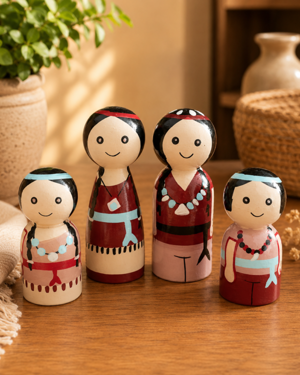 Handcrafted Wooden Tribal Family Doll Set of 4