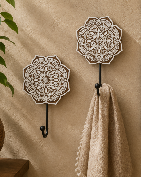Geometrical Mandala - Wooden Block wall Hook - Set of 2