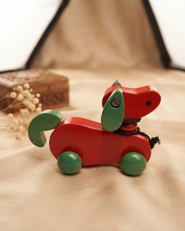Channapatna Pull Toy Dog - Assorted Colour Wooden (6 Inch Length, 4.5 Inch Height)