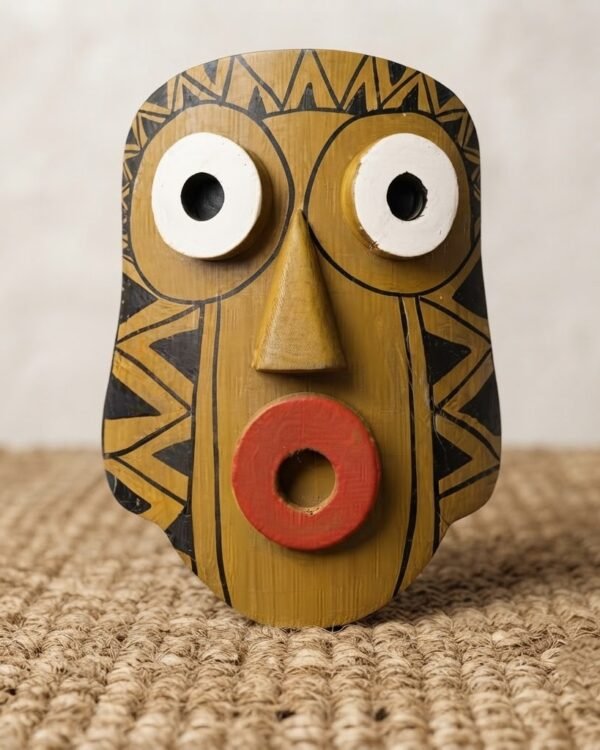 Bamboo Mask Painting 'O' - Hand-Painted on Bamboo 8*5 Inches