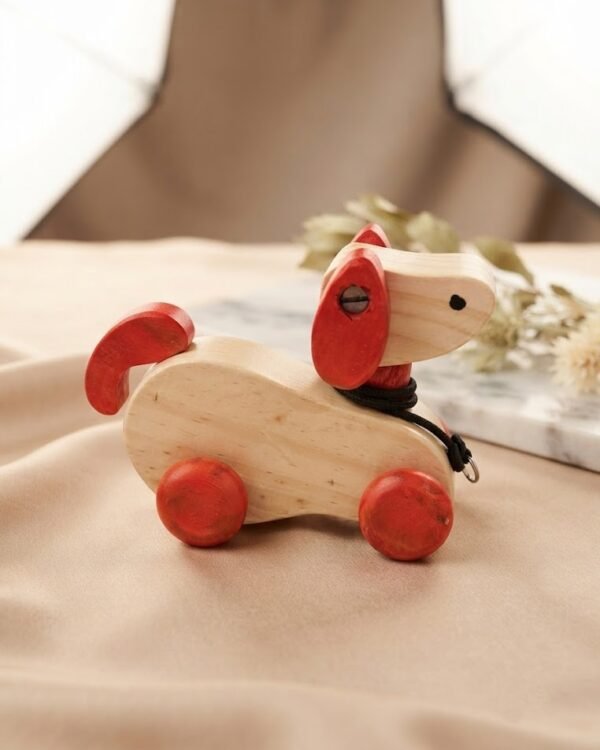 Channapatna Pull Toy Dog ? Natural Colour Wooden (6 Inch Length, 4.5 Inch Height)