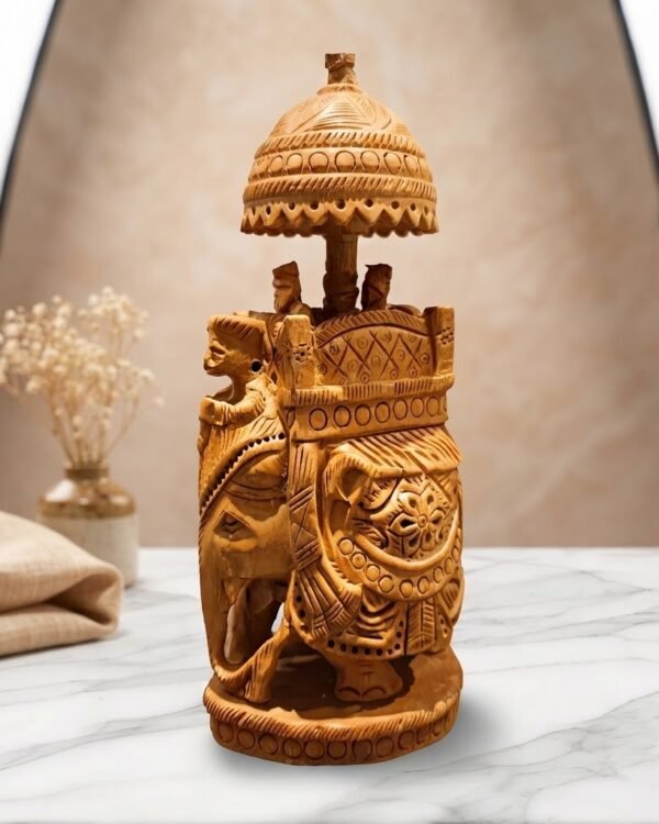 Ambawadi Wooden Elephant – Natural Finish | Hand-Carved Decorative Figurine | 6" Height, 3" Base (200 gms)