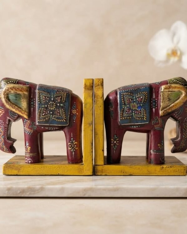 Handpainted Wooden Bookends Elephant set of 2 (7 inch)