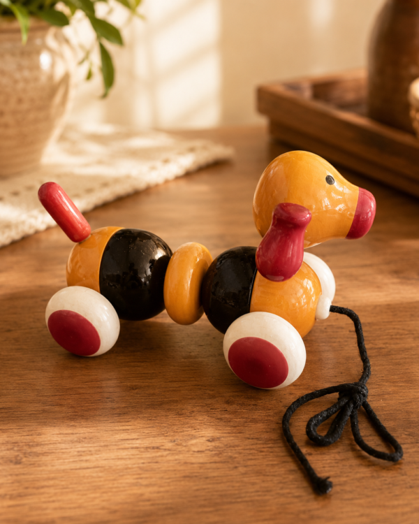Handcrafted Wooden Pull Along Dog Toy | Handmade Wooden Puppy Toy on Wheels | Traditional Wooden Toy for Kids