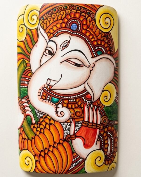 Kerela Mural Ganesh Ji Banana - Bamboo Hand Painted - 7*5 Inch