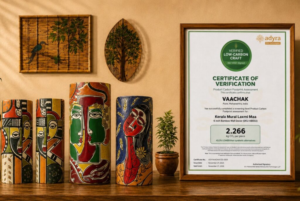 Certified Low-Carbon Bamboo Mural Art: Vaachak’s Authentic Kerala Mural Painting on Sustainable Bamboo