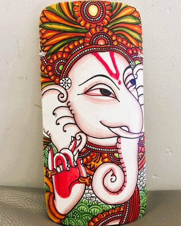 Kerela Mural Ganesh  - Bamboo Hand Painted - 7*3.5 Inch