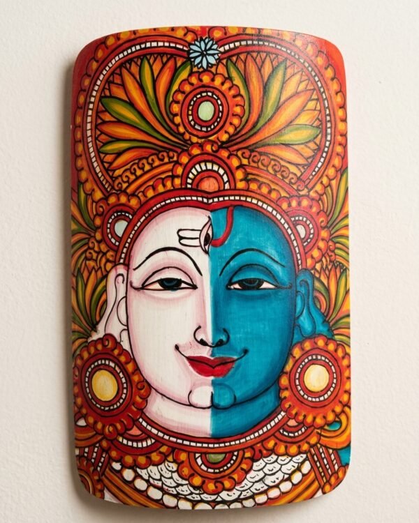 Kerela Mural Ardh Nareshwar Shiv Parvati - Bamboo Hand Painted - 7.5*5 Inch