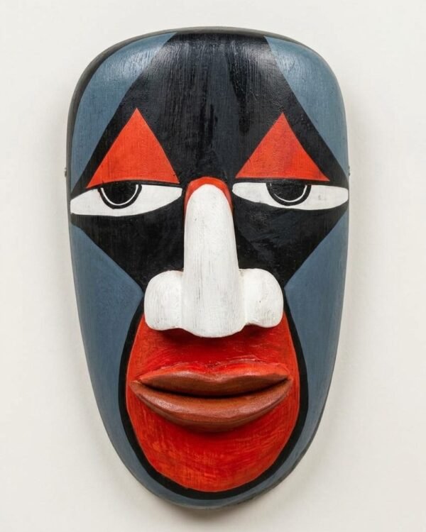 Bamboo Mask Red and Black ? Hand-Painted on Bamboo - 7.5*5 Inches
