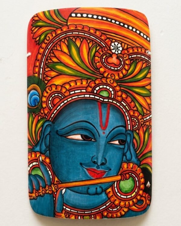Kerela Mural Krishna - Bamboo Hand Painted - 7.5*5 Inch