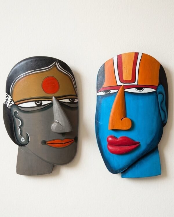 Shri Ram and Sita ji Mask - Hand-Painted on Bamboo - 8.5*6 Inches