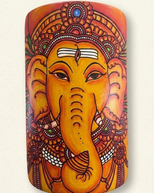 Kerela Mural Ganesh Ji Orange - Bamboo Hand Painted - 7*5 Inch