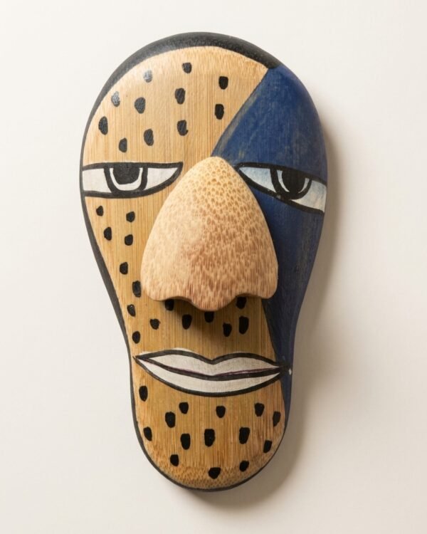 Bamboo Mask Painting #1 – Hand-Painted on Bamboo (approx 4 Inches Height)