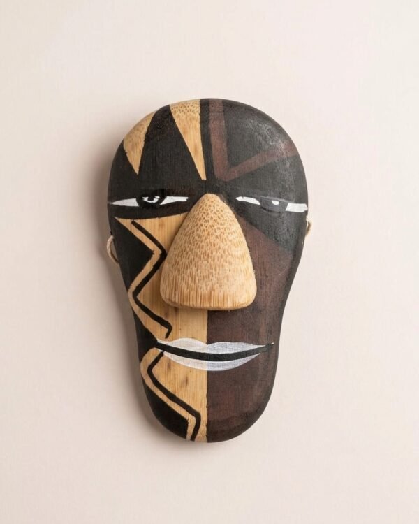 Bamboo Mask Painting #5 Hand-Painted on Bamboo (approx 4 Inches Height)