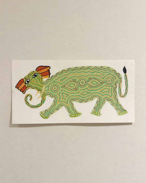 Bhil Art #36 - Elephant Green - 5.5*11 inches - Hand Painted In Paper - Unframed