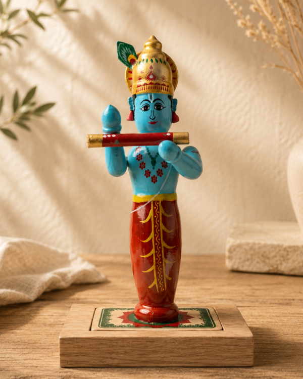Chinnapatna Standing Krishna Ji Idol - Wooden Figurine (9 Inch)