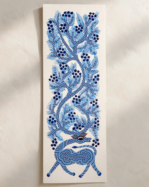 Bhil Art #05 - Deer Blue - 6*16.5 inch - Hand Painted In Paper - Unframed