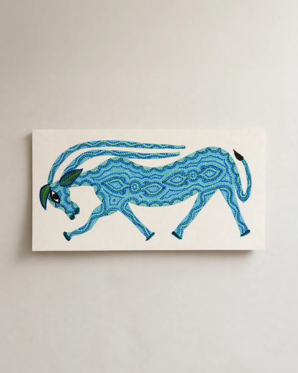 Bhil Art #34 - Cow Blue - 5.5*11 inches - Hand Painted In Paper - Unframed