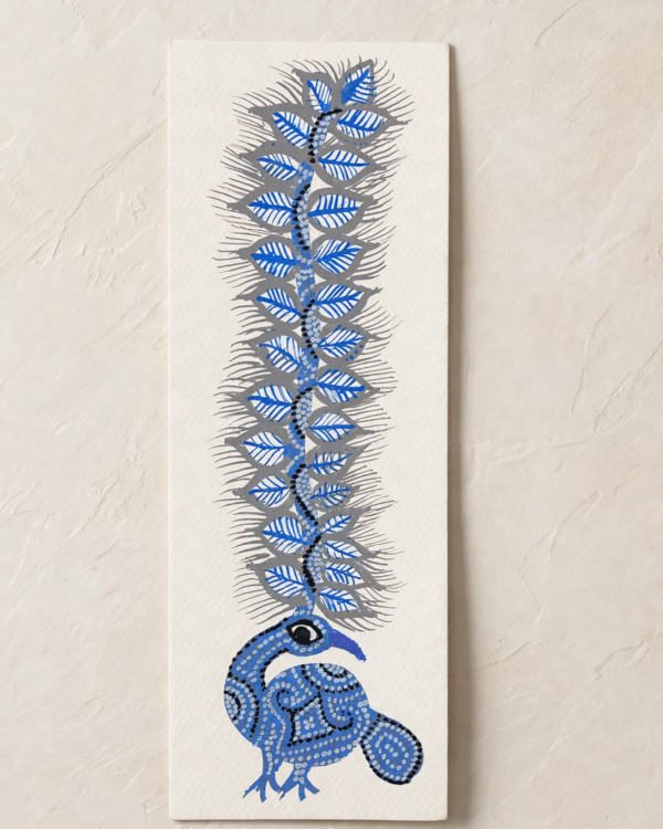Bhil Art #21 - Peacock Blue - 4*11 inch - Hand Painted In Paper - Unframed