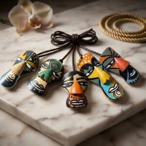 Chains / Bag tag - Masks - Bamboo Hand Painted Assorted (size approx 2 inch * 1.5 inch)