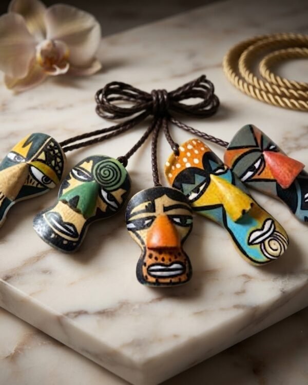 Chains / Bag tag - Masks - Bamboo Hand Painted Assorted (size approx 2 inch * 1.5 inch)