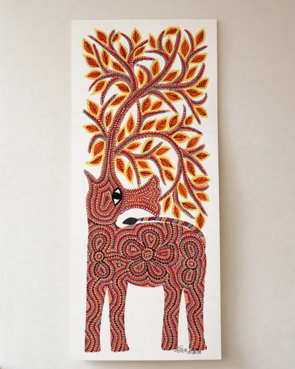 Bhil Art #14 - Elephant Orange - 6.5*15 inch - Hand Painted In Paper - Unframed