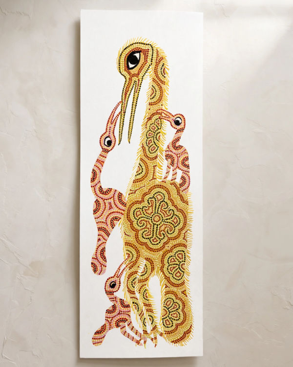 Bhil Art #10 - Peacock With Baby Peacock yellow & Pink - 6*16.5 inch - Hand Painted In Paper - Unframed