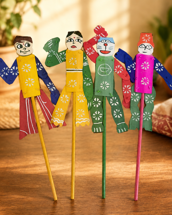 Handcrafted Palm Leaf Puppet | Traditional Indian Kathputli Puppet Toy | Handmade Palm Leaf Puppet Characters - Assorted 1 piece