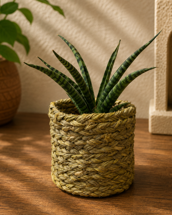 Handmade Sabai Round Planter - 5" height 4" diameter