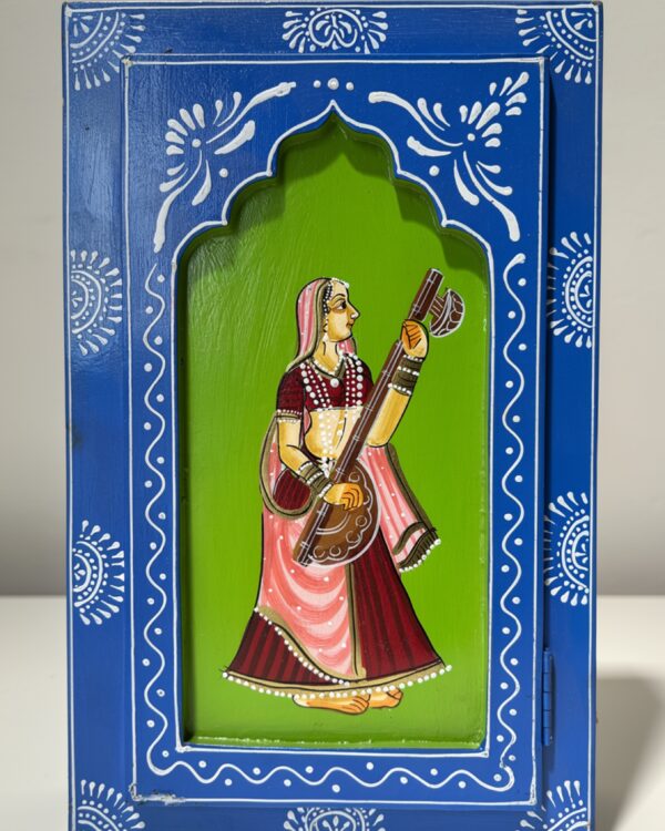 Handpainted Ladies Sitar - Wooden Wall Frame (8inch * 12 inch)